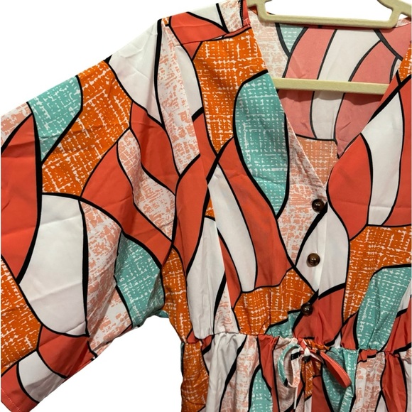 Romper / short jumpsuit - coral / teal / white - NWOT - size M - Picture 6 of 7